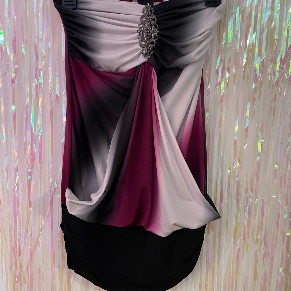 Studio Y Black Silver Ruched Halter top Y2K